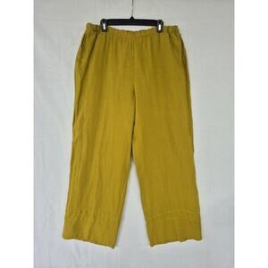 Bryn Walker Linen Pants XL Mustard Yellow Wide Leg Elastic Waist Lagenlook